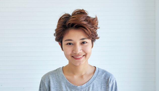 teenager with playful charm through a paper frame daylight bounce on tidy wall friendly portrait clean minimal look for cheerful social themes