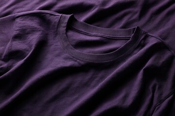 Obraz premium A close-up of a plain, purple t-shirt on a slightly wrinkled, similar-colored surface