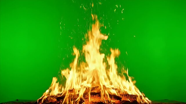 Dynamic Campfire Flames on Green Screen Background Stock Footage for Visual Effects and Compositing and adds a touch of warmth
