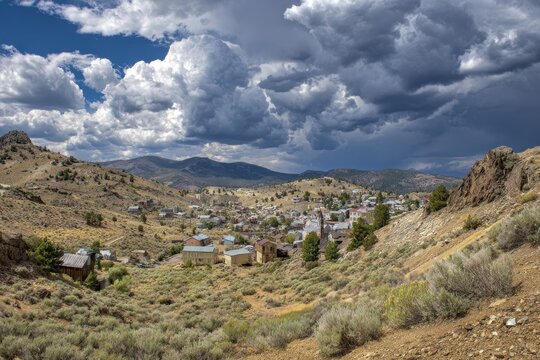 Nevada Mining. Virginia City. Vintage Silver Mining Town in US Desert