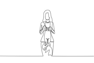 Continuous one line drawing a woman is holding a cat. Carrying. Pet. Hugged with excitement. Weekend fun with beloved pets. International Hug Your Cat Day. Single line draw design vector illustration