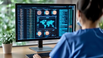 Medical Professional Analyzing Complex Medical Data on Computer for Informed Patient Decisions