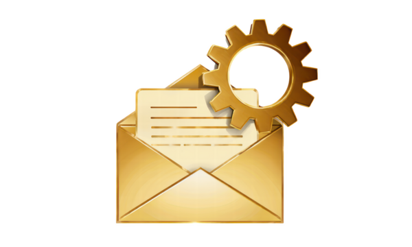 Golden Envelope with Gear: Email Automation Concept - Powered by Adobe