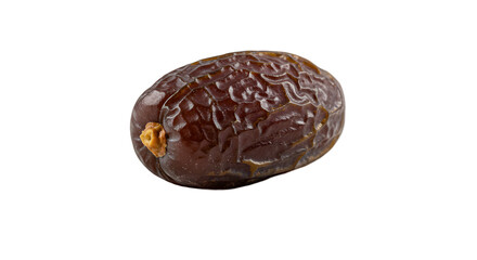 A Single Date Fruit, Rich Brown and Wrinkled, Against a Dark Background