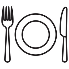 Minimalist Outline of Dining Cutlery and Plate