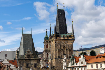 Charles Bridge over the Vltava River, Prague, Czech Republic. Cityscape.
