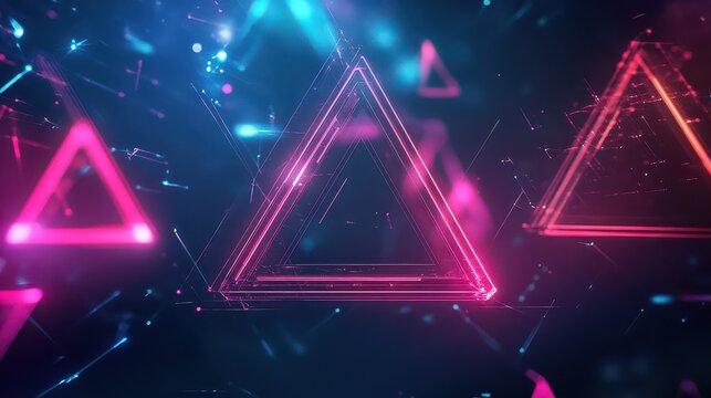 Abstract neon triangles glowing in a dark space, creating a futuristic and vibrant background with geometric shapes - Powered by Adobe
