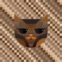 Cat face. Cute kitty. Brown pet.