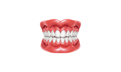Perfect Smile: Realistic Upper and Lower Dentures on Blue Background