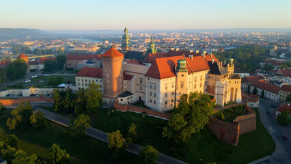 Obraz premium Drone view of European city tourism old town Krakow Poland