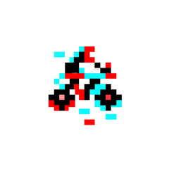 Abstract pixelated art composition in red and blue