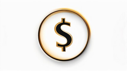 Obraz premium A close-up on a graphic dollar symbol encased in a gold ring, set on a white backdrop
