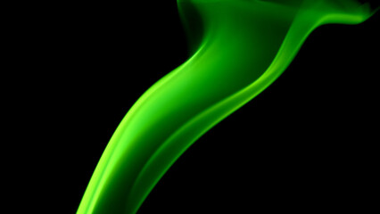 Luminous Green Smoke Trail: An ethereal trail of vibrant green smoke gracefully swirls against a stark background, creating an abstract display of artistry and dynamic movement.