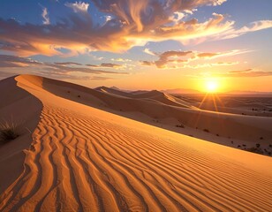 Stunning sunset over desert dunes capturing the beauty of the natural landscape