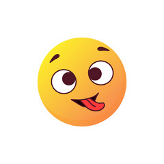 Funny cartoon emoji sticking out its tongue with wide eyes