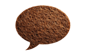 Brown textured speech bubble floating against a black background