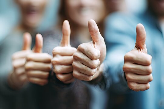 Group of people giving thumbs-up in a sign of approval and agreement