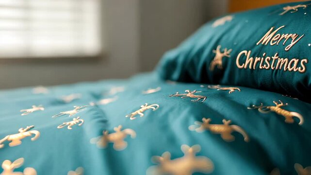 Cozy Christmas Decor with Soft Green Background and Golden Details