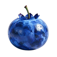 This detailed  shot showcases a single, vibrant blueberry set against a stark black background, emphasizing its brilliant blue hues and intricate textures with refreshing details.
