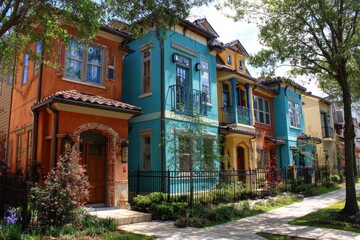 Fototapeta premium Houston Houses: American Architecture in Contemporary City on Houston Heights Blvd