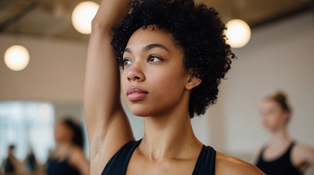 Woman in gym workout pose - Powered by Adobe