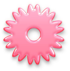 Daisy Style Pink Flower 3D Glossy Sticker in Y2K Aesthetic. Spiky Petal Blossom in a Gummy Candy Style. Retro 2000s Accessory for Playful Poster and Girly Collage Decoration.