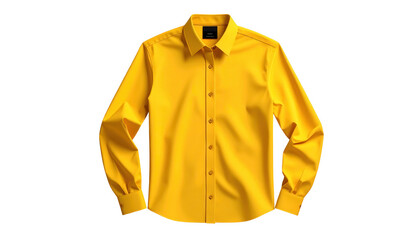 Bright yellow button-down dress shirt, with long sleeves, collar, and buttons, isolated against a plain black background, highlighting the color and fabric texture, ready for apparel and fashion...