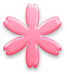 Abstract Pink Flower 3D Glossy Graphic in Y2K Aesthetic. Long Six Petal Blossom in a Sweet Candy Style. Retro 2000s Sticker Accessory for Trendy Poster and Girly Backgrounds.