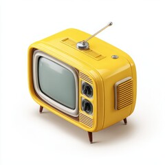 Obraz premium Isometric Old TV. Retro Yellow Television Set with Grooved Design on White Background