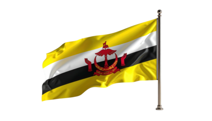 The national flag featuring a distinctive emblem of a country is showcased prominently, displayed with vibrant colors against a stark, black background.
