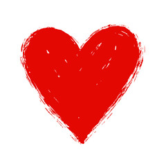 Red grunge-style heart illustration, symbolizing love, romance, passion, and affection with a textured artistic look.