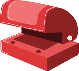 Bold Red Office Stapler Paper Fastener Desktop Supply Modern Vector Isolated