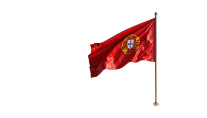 Crimson fabric emblem of a nation flutters gently from a metal pole against a stark black backdrop, emphasizing the textured surface and the country's symbolic representation with vibrant red and...