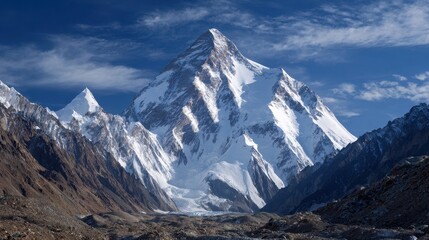 Fototapeta premium K2 Mountain. Majestic Peak in Pakistan with Glaciers and Snow-covered Summit
