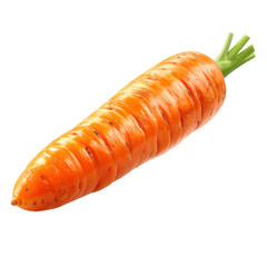 Vividly detailed  shot showcases a vibrant orange carrot, placed diagonally against a stark, black background, accentuating its fresh, natural appearance with a crisp, green stem.