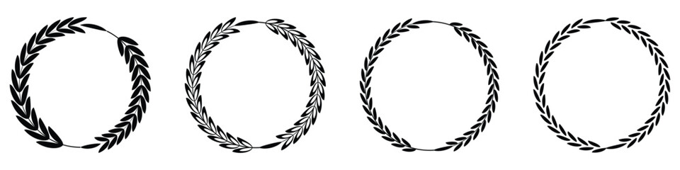 Set of wreaths and branches with leaves. Laurel wreath icon vector. Laurels wreaths, swirls, twigs and flower ornaments, certified, badge, trophy, award, winner round emblem, logo. Vector illustration