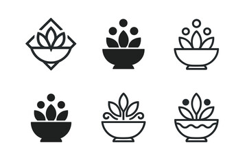 Ritual Offering Logos. religious rituals. Set Logo of religious rituals: offering bowl. harmonious logo variations of the same emblematic concept, each with
