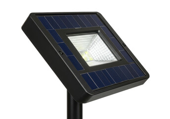 High-efficiency solar-powered floodlight with LED panel, designed for outdoor security, garden lighting, or eco-friendly tech solutions.
