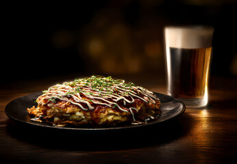 お好み焼きとビール