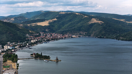 Orșova City Panorama: Peninsula on the Danube's Iron Gates Reservoir