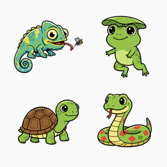 Cute Cartoon Reptiles and Amphibians Collection