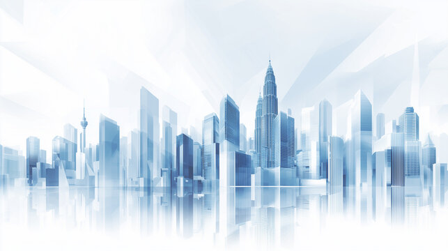 Abstract Minimal Futuristic Kuala Lumpur City Skyline with Twin Towers