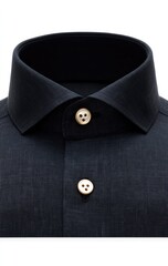 Shirt collar close-up navy fabric, two light-colored buttons