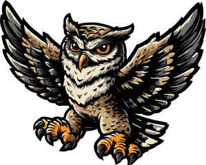 Aggressive Owl Flying Mascot Logo Illustration


