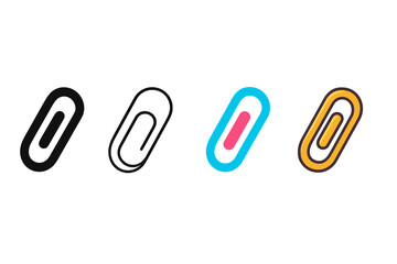 Fototapeta premium Paperclip Icon Styles. Vector icon paperclip same pose same proportions four styles black solid glyph outline minimal flat multicolor filled cartoon flat