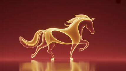 Glowing golden horse silhouette symbolizing chinese new year and the year of the horse