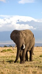 Obraz premium A lone elephant on grassland with distant plains!