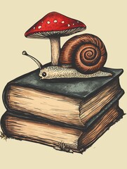 The amanita and the snail are on book.
