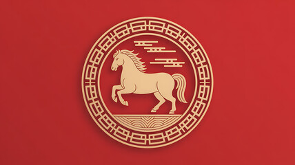 Chinese zodiac horse emblem red circular design festive celebration asian culture symbol