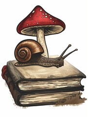 The amanita and the snail are on book.